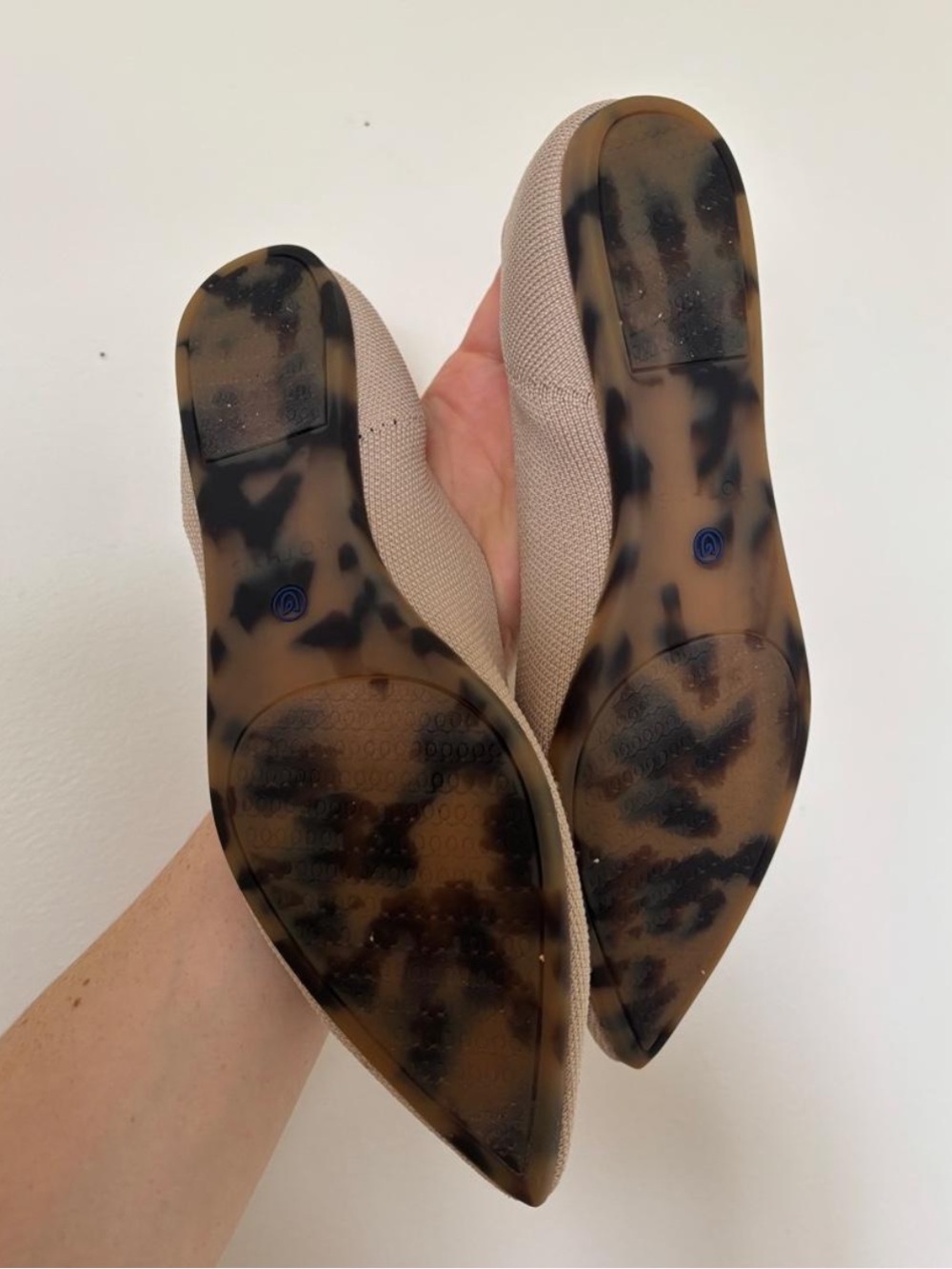 Rothy's Pointed Knit Flats in Taupe with Blue Trim - Picture 2 of 5